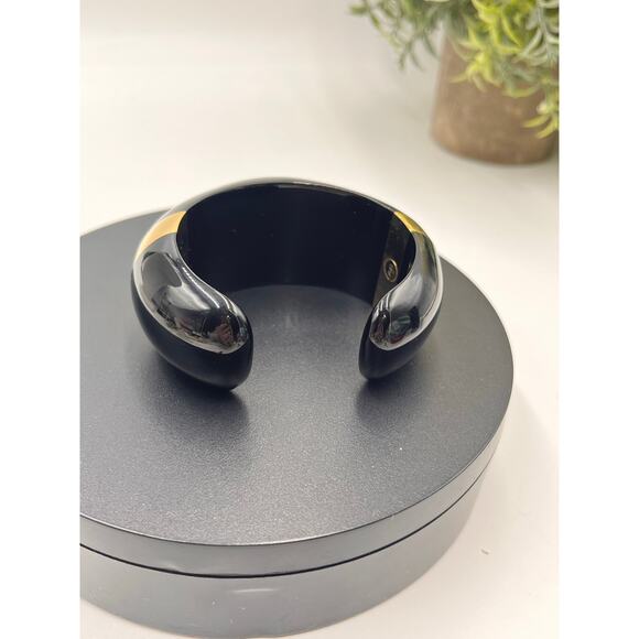 Aurélie Bidermann Designer Black Enamel Oval Mirror Gold Plated Cuff Bracelet - Picture 7 of 8